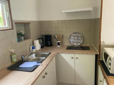 Cuisine ou kitchenette dans l'établissement Gîte de Blay