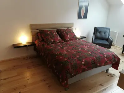 Un ou plusieurs lits dans un hébergement de l'établissement Appartement à Valognes : Entre Terre et Mer