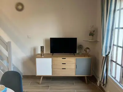 Télévision ou salle de divertissement dans l'établissement Charmant Duplex, 300 m de la mer
