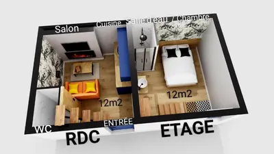 Plan de l'établissement MRODBNB - Maisonnette Atypique enfouie dans la Roche - Gr34, Plage, Resto & Huîtres à 25m