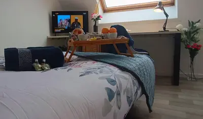 Un ou plusieurs lits dans un hébergement de l'établissement Studio Tout équipé en Hyper-Centre avec Parking Privé et Gratuit - Vue sur la Ville et Château de Caen