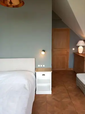 Un ou plusieurs lits dans un hébergement de l'établissement Maison de campagne la mer en horizon