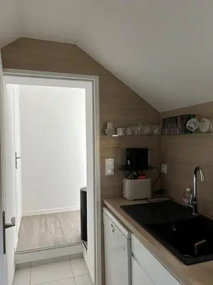 Cuisine ou kitchenette dans l'établissement appartement 50 mètres de la mer