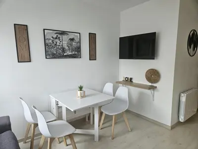 Télévision ou salle de divertissement dans l'établissement Appartement à 500m de la mer, 4 couchages, parking sécurisé - FR-1-746-15