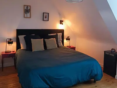 Un ou plusieurs lits dans un hébergement de l'établissement Maison authentique avec vue panoramique sur le Mont
