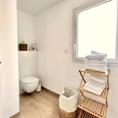 Salle de bains dans l'établissement Villa Saint Mart-Plage à 500m-Tout inclus
