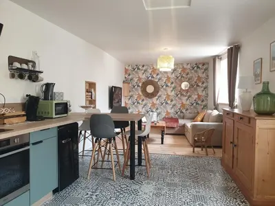 Cuisine ou kitchenette dans l'établissement Gîte proche de Sainte Mère Eglise