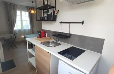Cuisine ou kitchenette dans l'établissement Studio jardin st jean de daye