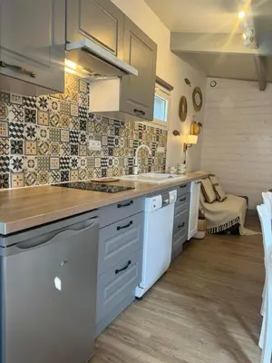 Cuisine ou kitchenette dans l'établissement Face aux Isles