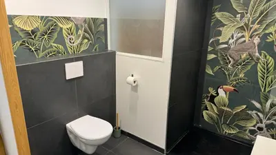 Salle de bains dans l'établissement La Clef Decamp Auberge St Vincent et Diligence 35pers jacuzzi, salle de jeux