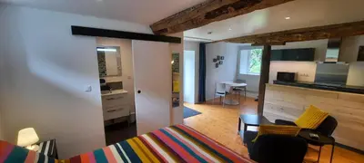 Cuisine ou kitchenette dans l'établissement Les gîtes de La Petite Taupe - Studio Jo