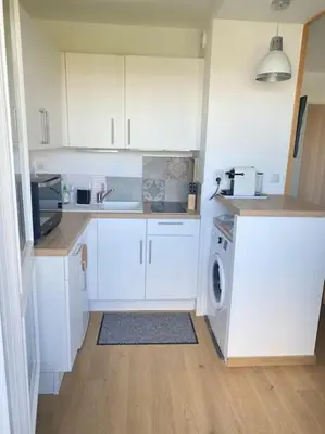 Cuisine ou kitchenette dans l'établissement Studio avec loggia, classé 2 étoiles, situé sur le port