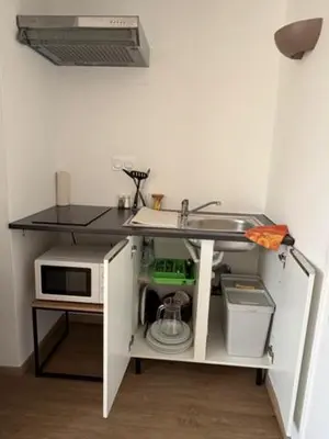 Cuisine ou kitchenette dans l'établissement L'Overlord , meublé de tourisme