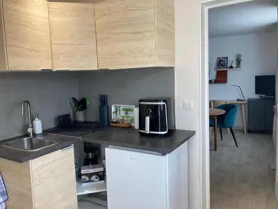 Cuisine ou kitchenette dans l'établissement Studio avec jardin