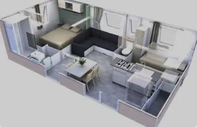 Cuisine ou kitchenette dans l'établissement Mobil home Céleste 6-8 personnes
