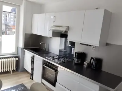 Cuisine ou kitchenette dans l'établissement L'échappée belle de Normandie
