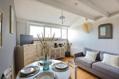 Télévision ou salle de divertissement dans l'établissement L’Oasis des Nouveaux Bassins - apt vue port