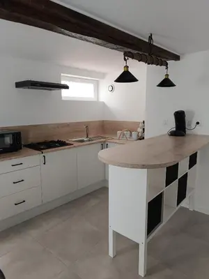 Cuisine ou kitchenette dans l'établissement L'eau de la