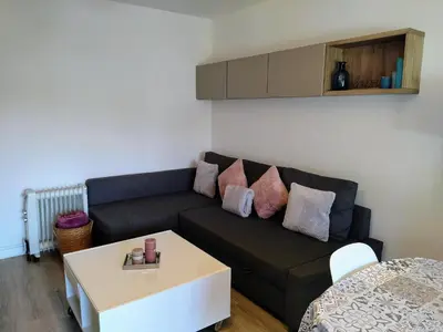 Coin salon dans l'établissement Ravissant Cottage avec jardin, refait à neuf, 2 à 5 pers
