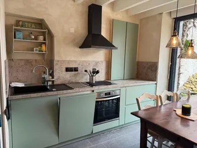 Cuisine ou kitchenette dans l'établissement Les Palmiers