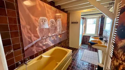 Salle de bains dans l'établissement La Clef Decamp Chouette & Hibou 30 pers 2 gîtes jacuzzi, billard