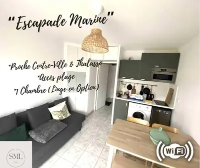 Cuisine ou kitchenette dans l'établissement Escapade marine-proche plage