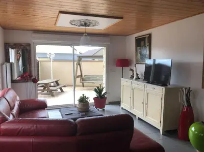 Coin salon dans l'établissement Gîte à 3min de Ste-Mère-Eglise