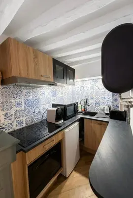 Cuisine ou kitchenette dans l'établissement L 'iris, studio à Caen