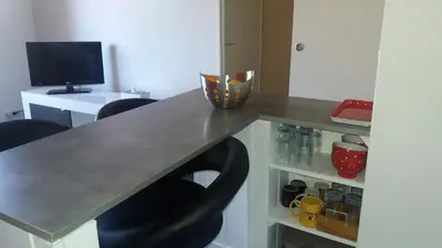Télévision ou salle de divertissement dans l'établissement Confortable 2 pièces calme à 200 m plage wifi