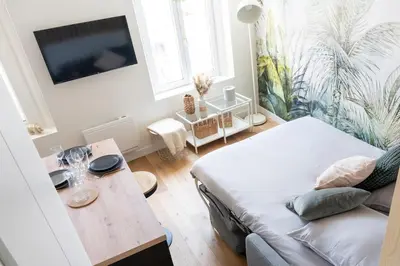 Télévision ou salle de divertissement dans l'établissement Petit appartement pour 2 à 3 personnes