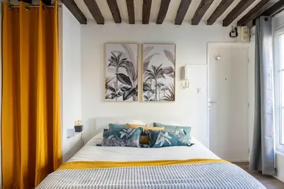 Un ou plusieurs lits dans un hébergement de l'établissement Charming studio - Rue Froide