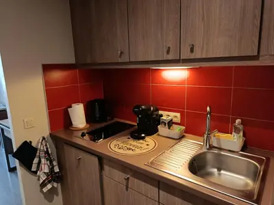Cuisine ou kitchenette dans l'établissement Au bord de l'orne