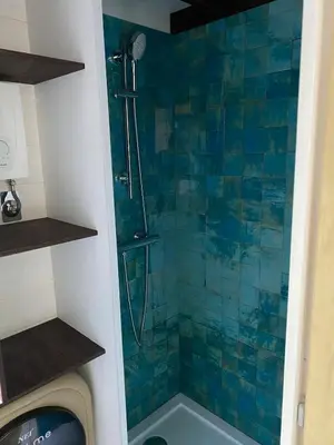 Salle de bains dans l'établissement Tiny house des cyclamens St André sur Orne