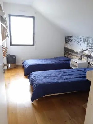 Un ou plusieurs lits dans un hébergement de l'établissement Maison bohème chic, Saint-Pair sur mer, 7 pers, 15 mn à pieds de la plage, navette gratuite