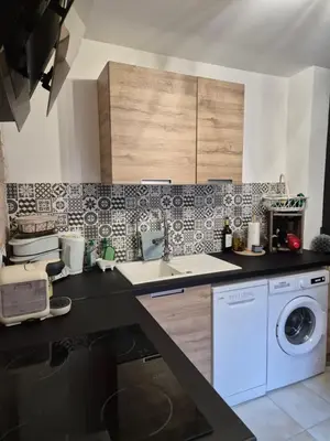 Cuisine ou kitchenette dans l'établissement La Pomme