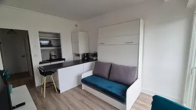 Cuisine ou kitchenette dans l'établissement Studio Siouville-Hague à côté école de surf