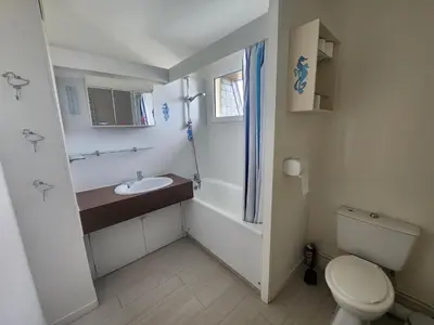 Salle de bains dans l'établissement Grand studio 40m² avec coin nuit, vue mer et port, parking privé - FR-1-746-29