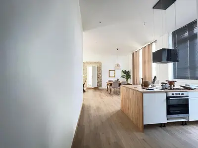 Cuisine ou kitchenette dans l'établissement La LOGE entre Pierre & Histoire