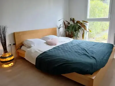 Un ou plusieurs lits dans un hébergement de l'établissement Appartement cosy à Caen avec terrasse et jardin