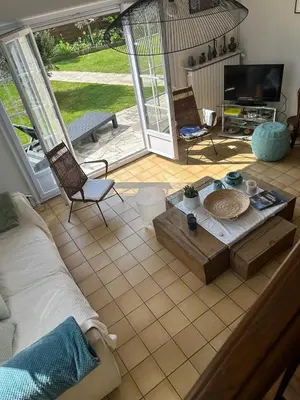 Coin salon dans l'établissement Maison familiale en bord de mer