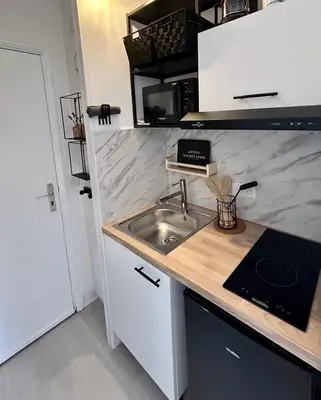 Cuisine ou kitchenette dans l'établissement Le Ptit Jumoku