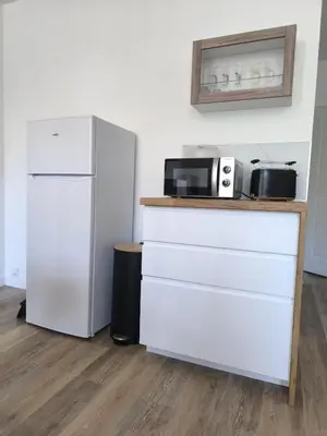 Cuisine ou kitchenette dans l'établissement appartement proche de la Baie du Mont saint Michel
