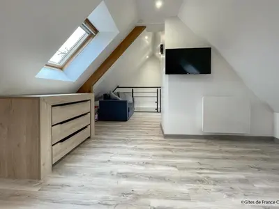 Télévision ou salle de divertissement dans l'établissement Gîte Confortable pour 2 avec Terrasse et WIFI en Normandie - FR-1-497-253
