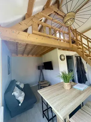 Télévision ou salle de divertissement dans l'établissement Le petit Chalet