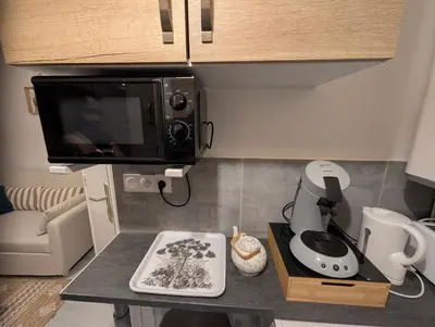 Cuisine ou kitchenette dans l'établissement Le Refuge marin Studio lumineux, terrasse privée, plage à 2 min