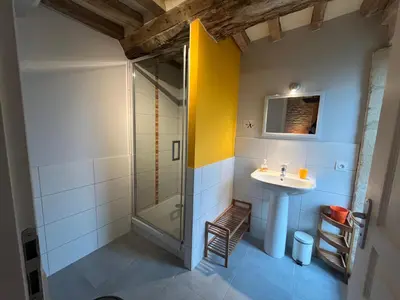 Télévision ou salle de divertissement dans l'établissement Ma maison de famille, grange du 18e siècle, jardin
