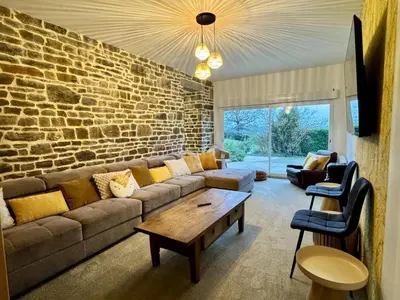 Coin salon dans l'établissement La Clef Decamp Ferme Bellevue 15 pers, à la campagne, proche Vire