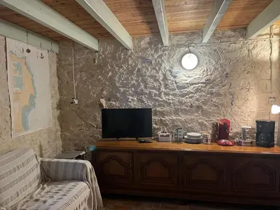 Télévision ou salle de divertissement dans l'établissement La cabane du pêcheur