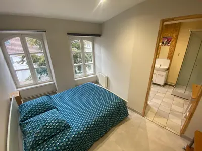 Salle de bains dans l'établissement Appartement cosy à Cherbourg-en-Cotentin, 20 m² avec confort.