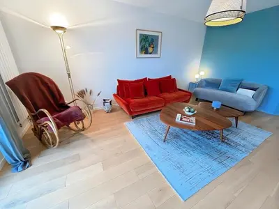 Coin salon dans l'établissement Résidence calme avec balcon privé & vue sur Caen